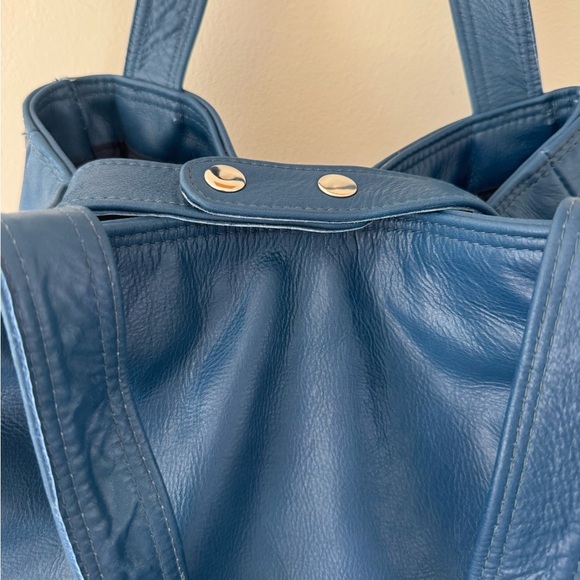 TANA & HIDE custom made handmade genuine leather handbag Blue Leather Tote Bag - Picture 3 of 7